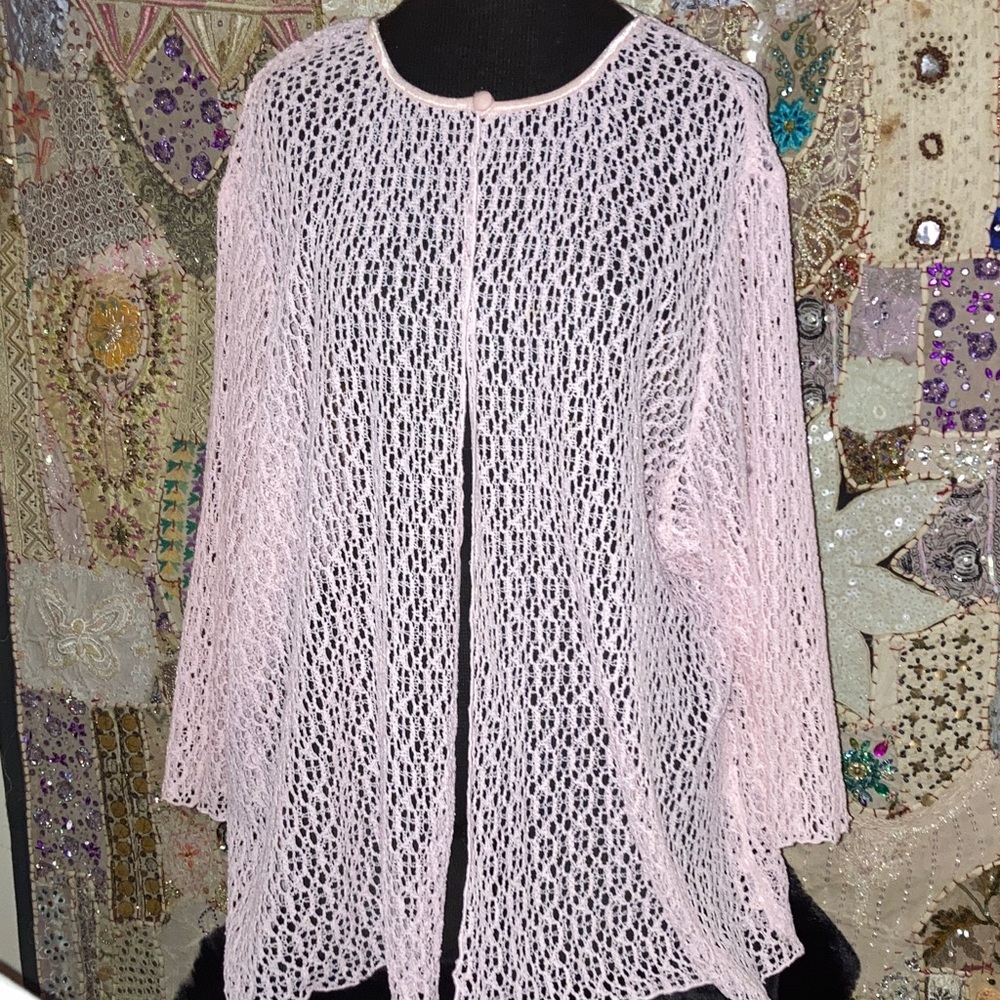 Light Pink Open-Weave Women's Tunic Cardigan